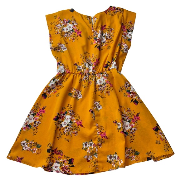 Sweet Rain Mustard Floral Dress Size L Boho Short Sleeve - Picture 3 of 8